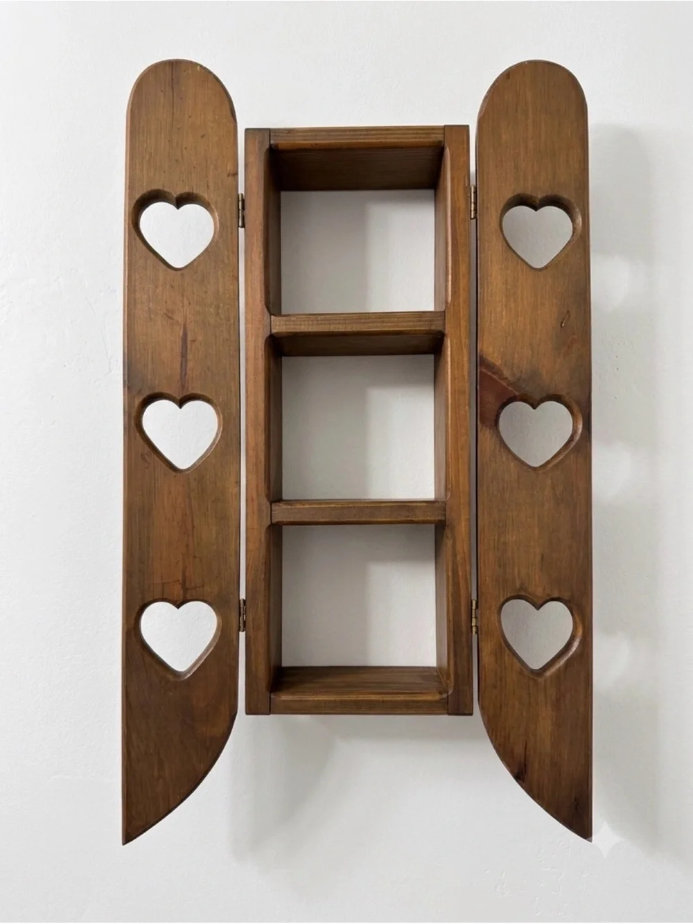 Vintage Wood Cabinet Shelf Heart Doors Wall Hung Nick Nack Grandmacore
